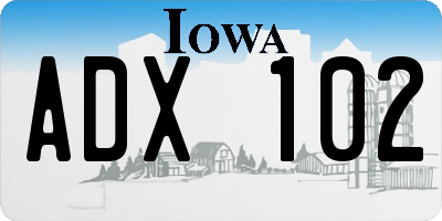 IA license plate ADX102