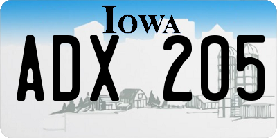 IA license plate ADX205