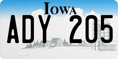 IA license plate ADY205