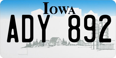 IA license plate ADY892