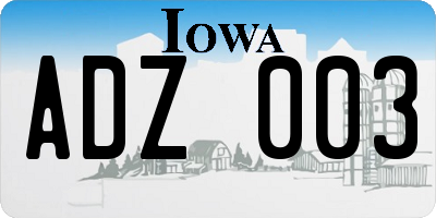 IA license plate ADZ003