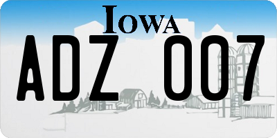 IA license plate ADZ007