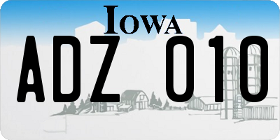 IA license plate ADZ010