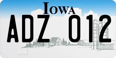 IA license plate ADZ012