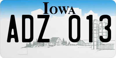 IA license plate ADZ013
