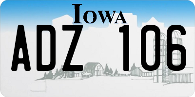 IA license plate ADZ106