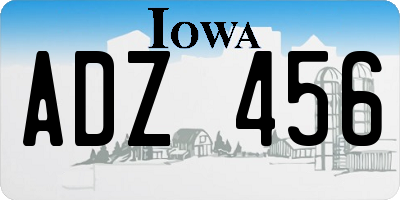 IA license plate ADZ456