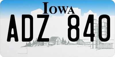 IA license plate ADZ840