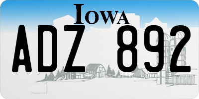 IA license plate ADZ892