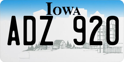 IA license plate ADZ920