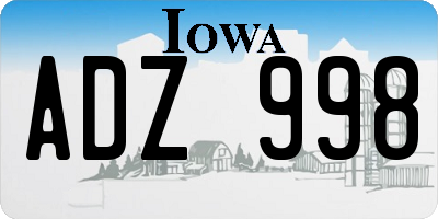 IA license plate ADZ998