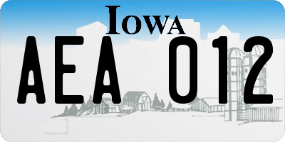IA license plate AEA012