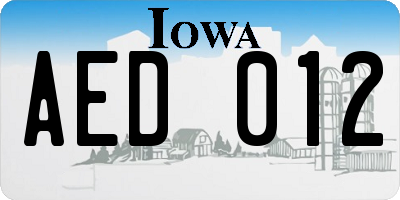 IA license plate AED012