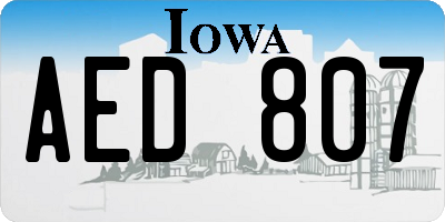 IA license plate AED807