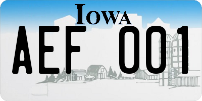 IA license plate AEF001
