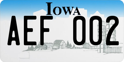 IA license plate AEF002