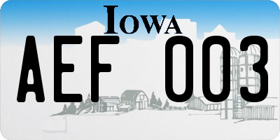 IA license plate AEF003