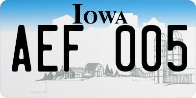 IA license plate AEF005