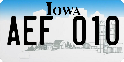 IA license plate AEF010