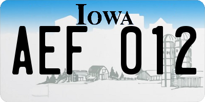 IA license plate AEF012