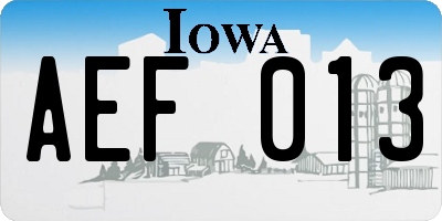 IA license plate AEF013