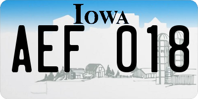 IA license plate AEF018