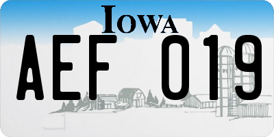 IA license plate AEF019