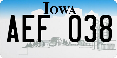 IA license plate AEF038