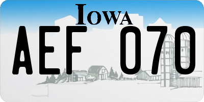 IA license plate AEF070