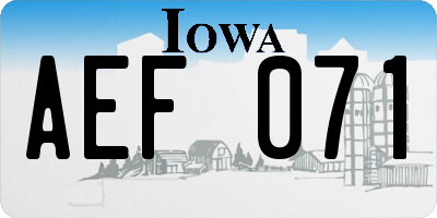 IA license plate AEF071