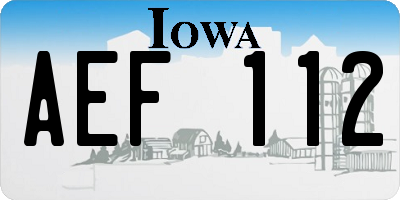 IA license plate AEF112