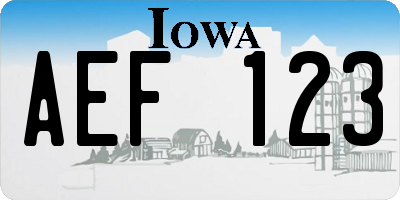 IA license plate AEF123