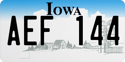 IA license plate AEF144