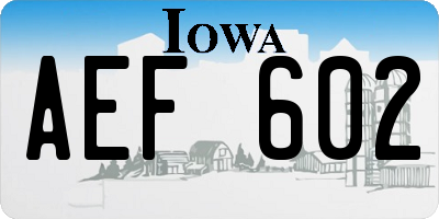 IA license plate AEF602