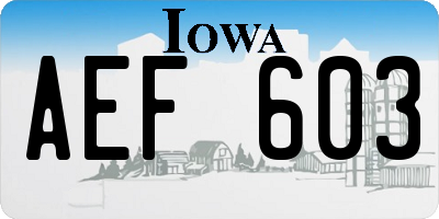 IA license plate AEF603