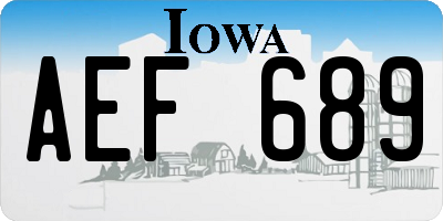 IA license plate AEF689