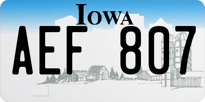 IA license plate AEF807