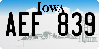 IA license plate AEF839