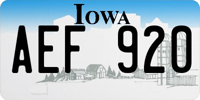 IA license plate AEF920