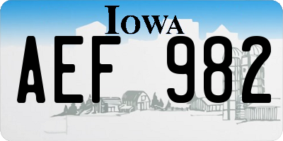 IA license plate AEF982