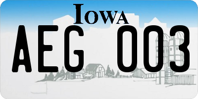 IA license plate AEG003