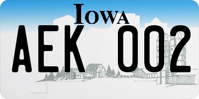 IA license plate AEK002
