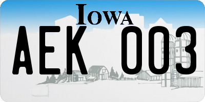 IA license plate AEK003