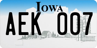 IA license plate AEK007