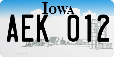 IA license plate AEK012