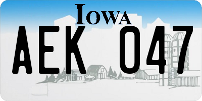 IA license plate AEK047