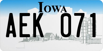 IA license plate AEK071