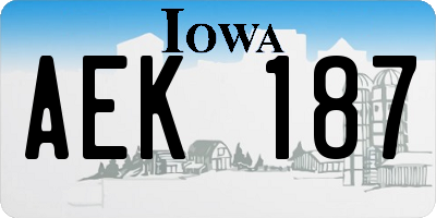 IA license plate AEK187