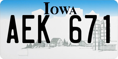 IA license plate AEK671