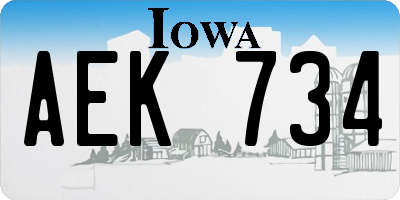 IA license plate AEK734